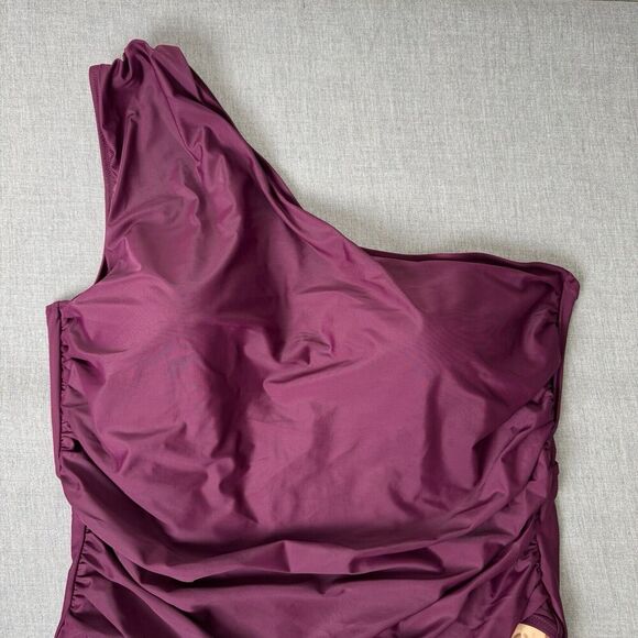 J. Crew Swimsuit Womens 24 Purple Plus One Piece One Shoulder Tropical Beach NEW - Picture 3 of 16